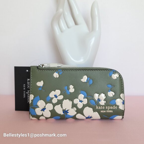 KATE SPADE Devin Painterly Bouquet SMALL Bifold Leather Wallet-Cedar Stand  🎈⭐ - Picture 1 of 16